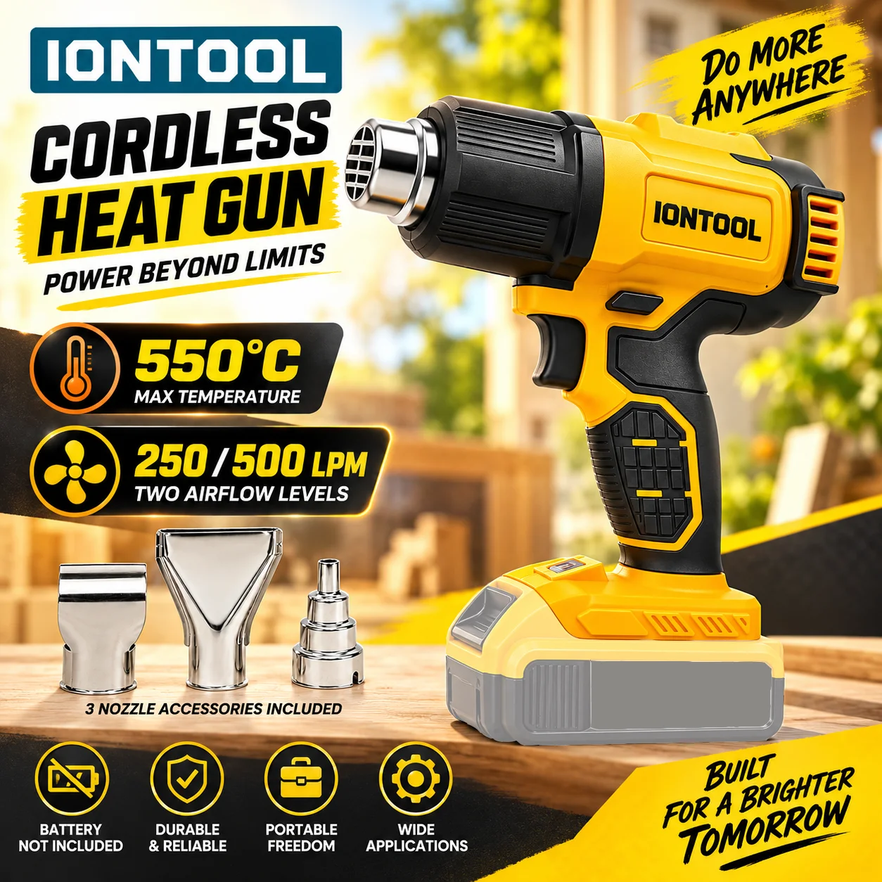 Cordless Heat Gun For Shrink Tubing - IONTOOL Cordless Heat Gun 550℃ For